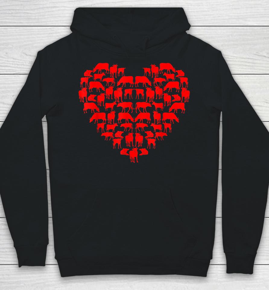 Funny I Love My Cows Lovers Farmers Hearts Valentine's Day Hoodie