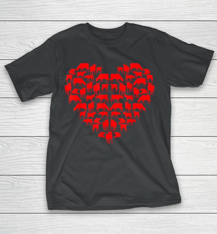 Funny I Love My Cows Lovers Farmers Hearts Valentine's Day T-Shirt