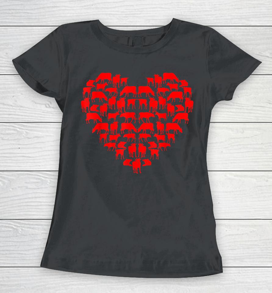 Funny I Love My Cows Lovers Farmers Hearts Valentine's Day Women T-Shirt