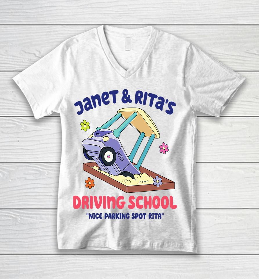 Funny Janet And Rita Driving School Nice Parking Spot Rita Unisex V-Neck T-Shirt