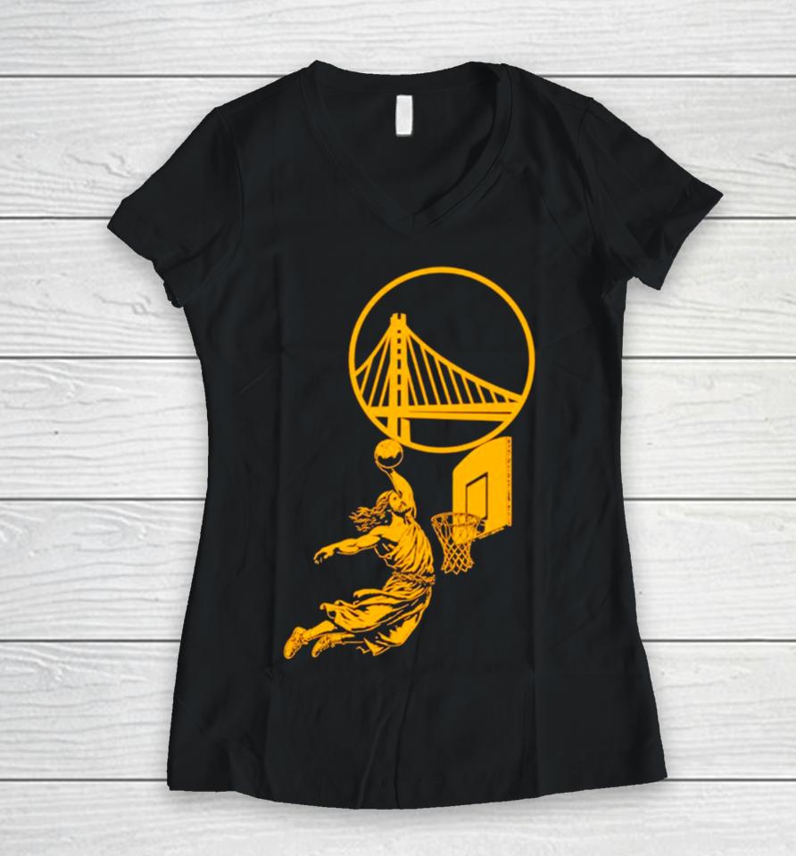 Funny Jesus Play Basketball Golden State Warriors Women V-Neck T-Shirt