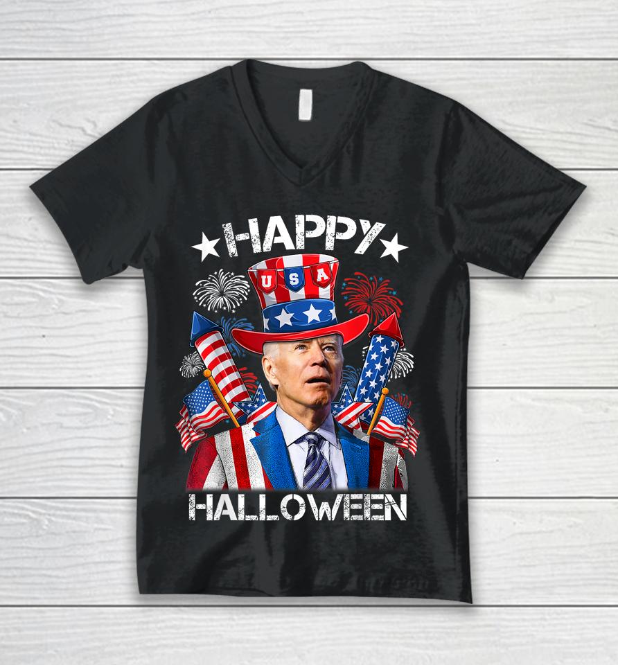 Funny Joe Biden 4Th Of July Shirt Happy Halloween Firework Unisex V-Neck T-Shirt