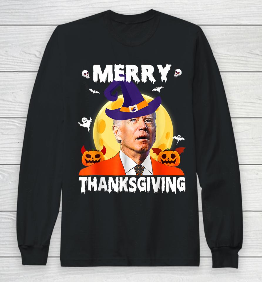 Funny Joe Biden Confused Merry Thanksgiving For Halloween Long Sleeve T-Shirt