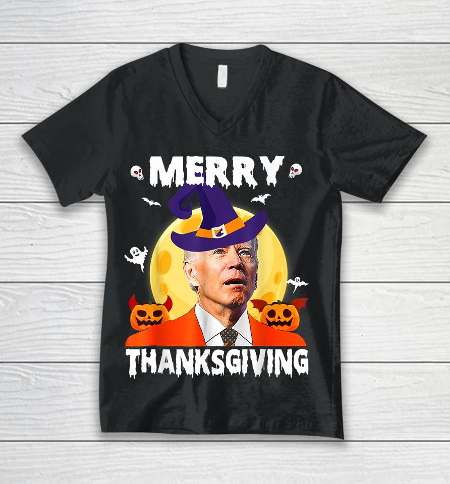 Funny Joe Biden Confused Merry Thanksgiving For Halloween Unisex V-Neck T-Shirt