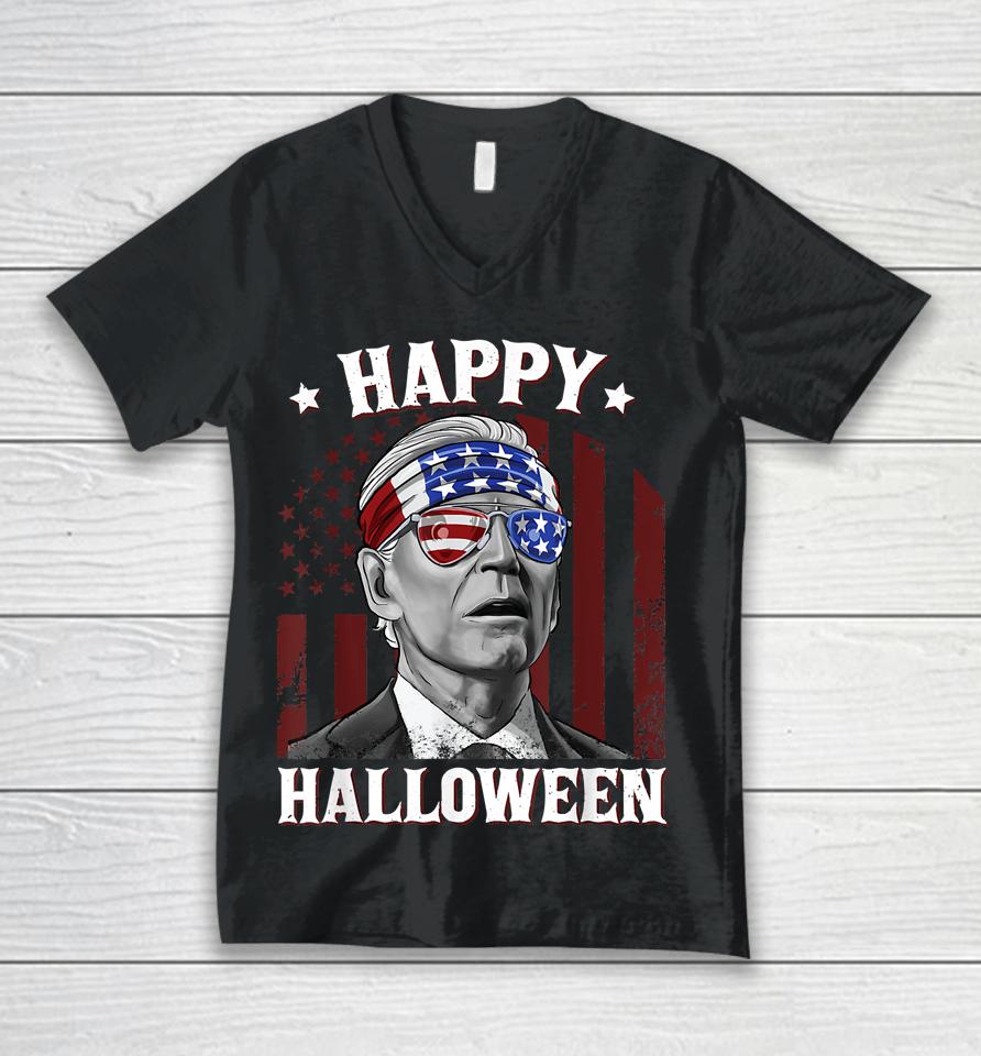 Funny Joe Biden Happy Halloween Confused 4Th Of July 2022 Unisex V-Neck T-Shirt