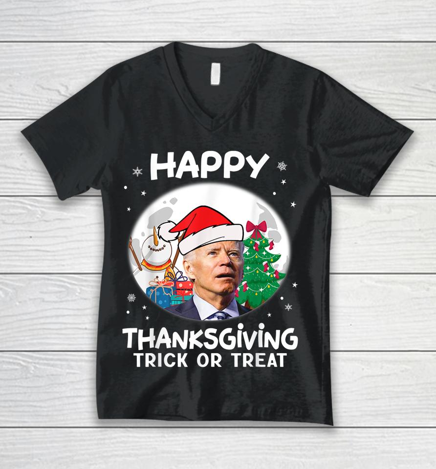 Funny Joe Biden Merry Thanksgiving Trick Or Treat Christmas Unisex V-Neck T-Shirt