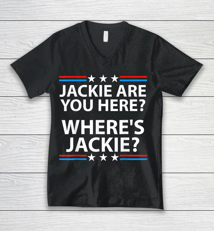 Funny Joe Where's Jackie Unisex V-Neck T-Shirt