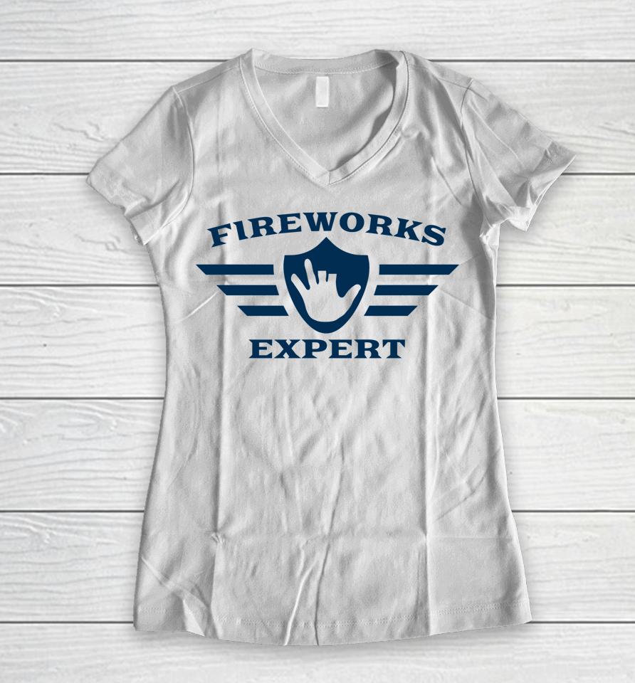 Funny July 4Th New Years Eve Day Fireworks Expert Women V-Neck T-Shirt