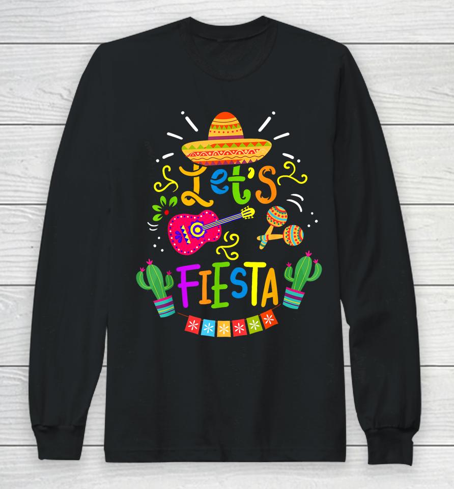 Funny Let's Fiesta Cinco De Mayo Mexican Guitar Cactus Long Sleeve T-Shirt