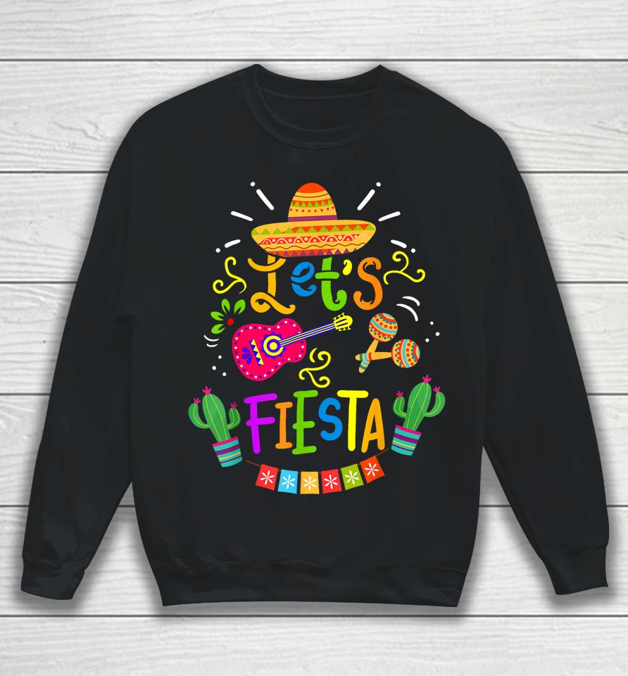 Funny Let's Fiesta Cinco De Mayo Mexican Guitar Cactus Sweatshirt