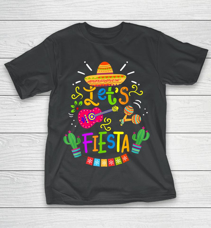 Funny Let's Fiesta Cinco De Mayo Mexican Guitar Cactus T-Shirt