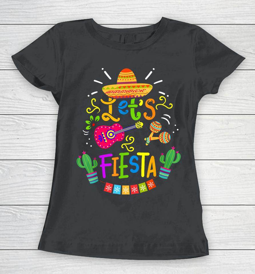 Funny Let's Fiesta Cinco De Mayo Mexican Guitar Cactus Women T-Shirt