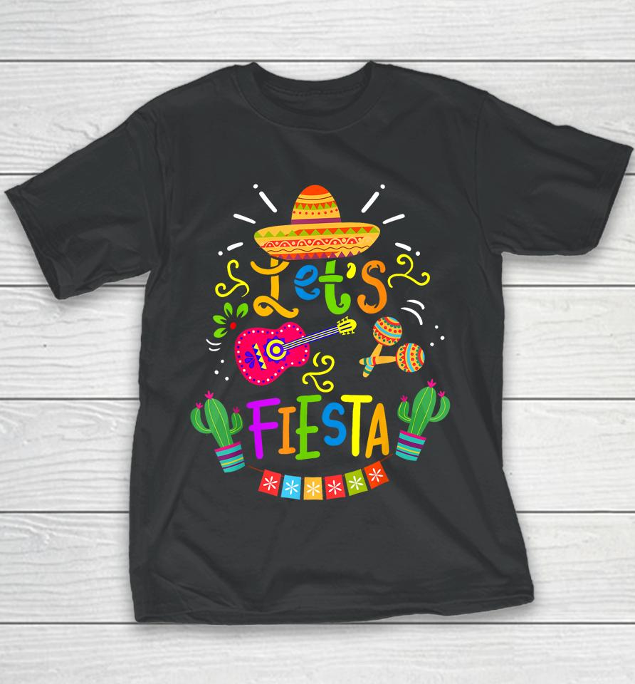 Funny Let's Fiesta Cinco De Mayo Mexican Guitar Cactus Youth T-Shirt