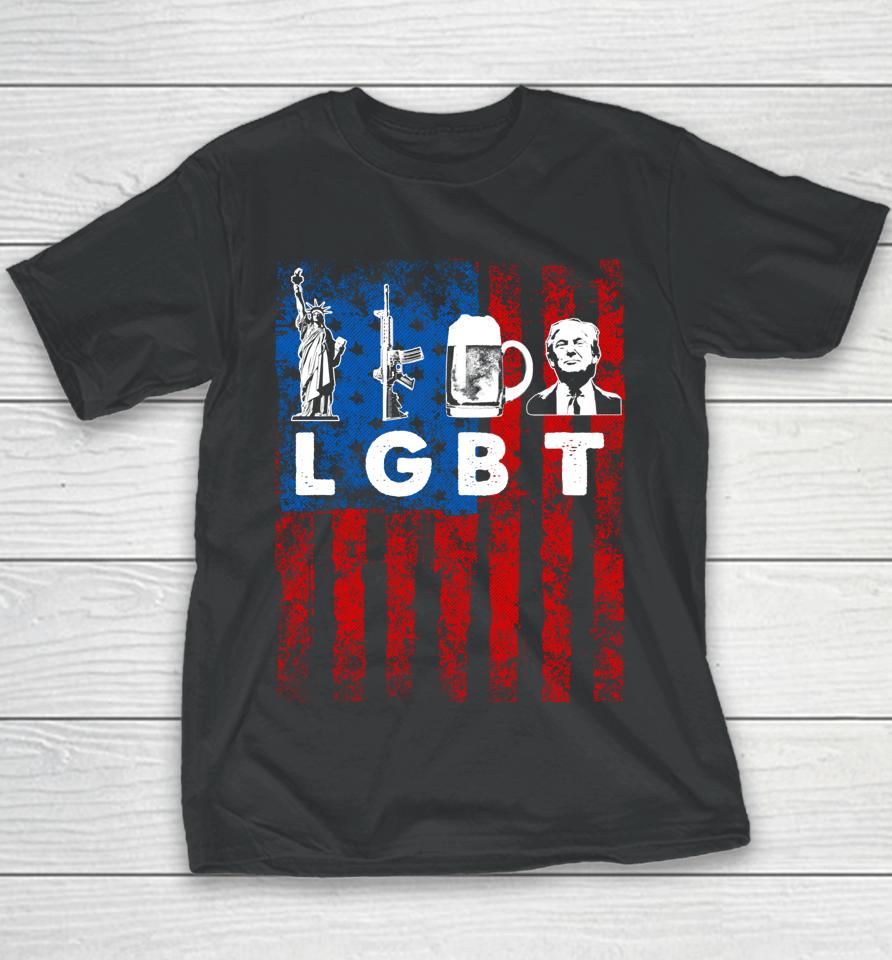 Funny Lgbt Parody Liberty Guns Beer Trump Usa Gift Youth T-Shirt
