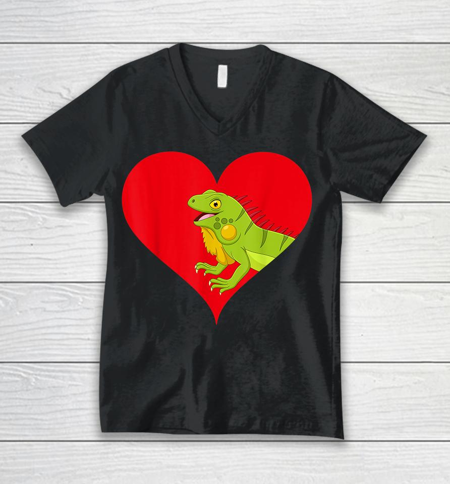 Funny Lizard Lover Heart Shape Lizard Valentines Day Unisex V-Neck T-Shirt