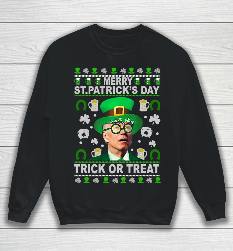 Funny Merry St Patrick's Day Trick Or Treat Biden Leprechaun Sweatshirt