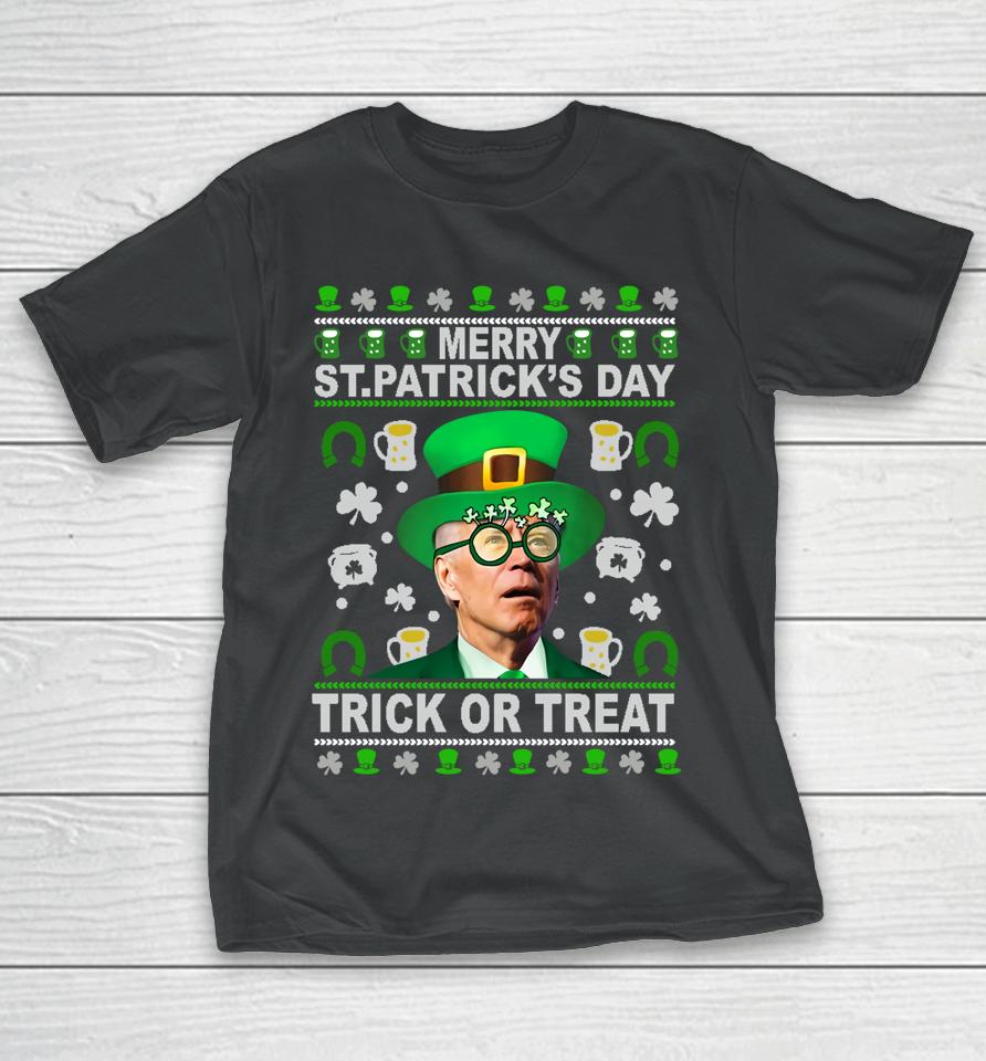 Funny Merry St Patrick's Day Trick Or Treat Biden Leprechaun T-Shirt
