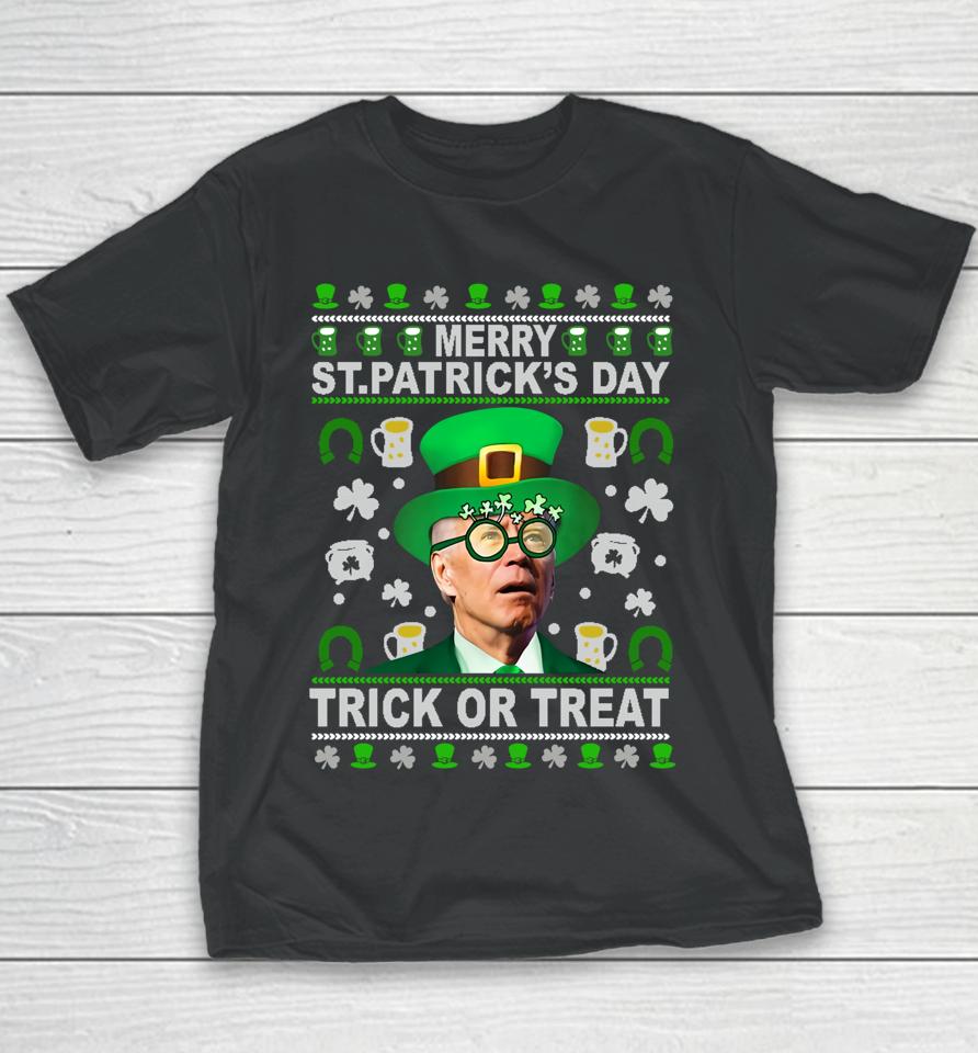 Funny Merry St Patrick's Day Trick Or Treat Biden Leprechaun Youth T-Shirt