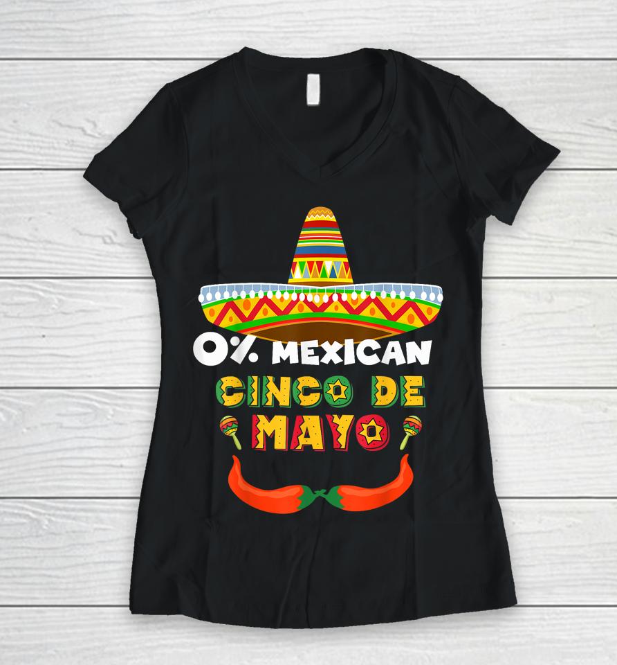 Funny Mustache-Adorned Sombrero For Mexican Cinco De Mayo Women V-Neck T-Shirt