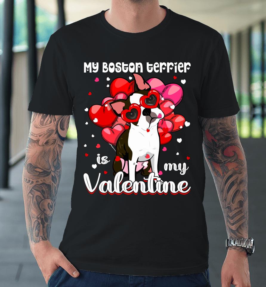 Funny My Boston Terrier Is My Valentine Dog Puppy Lover Premium T-Shirt