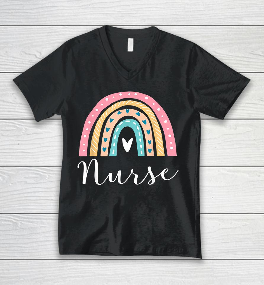 Funny Nurse Rainbow Gifts Nursing Unisex V-Neck T-Shirt