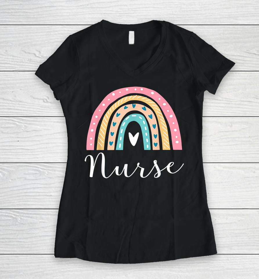 Funny Nurse Rainbow Gifts Nursing Women V-Neck T-Shirt