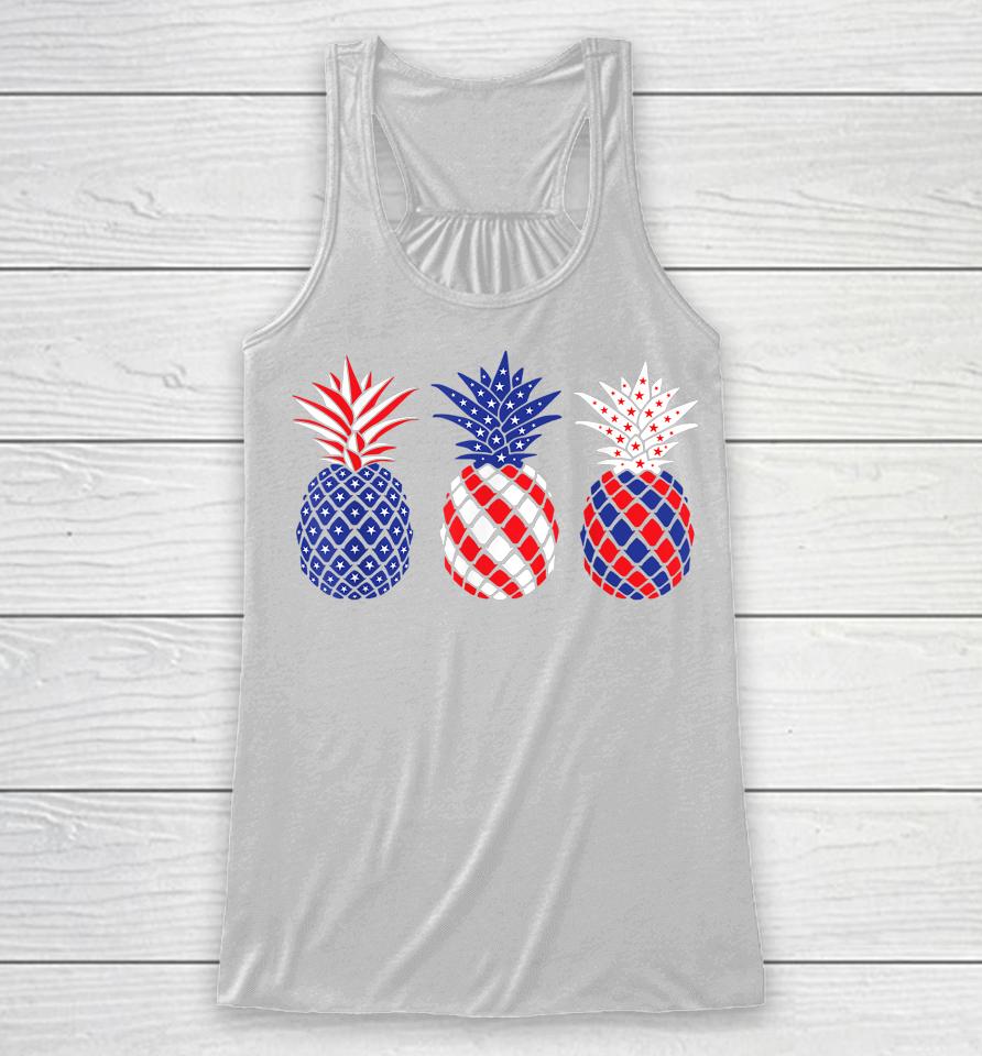 Funny Patriotic Red White &Amp; Blue Pineapple Hawaii July 4 Racerback Tank