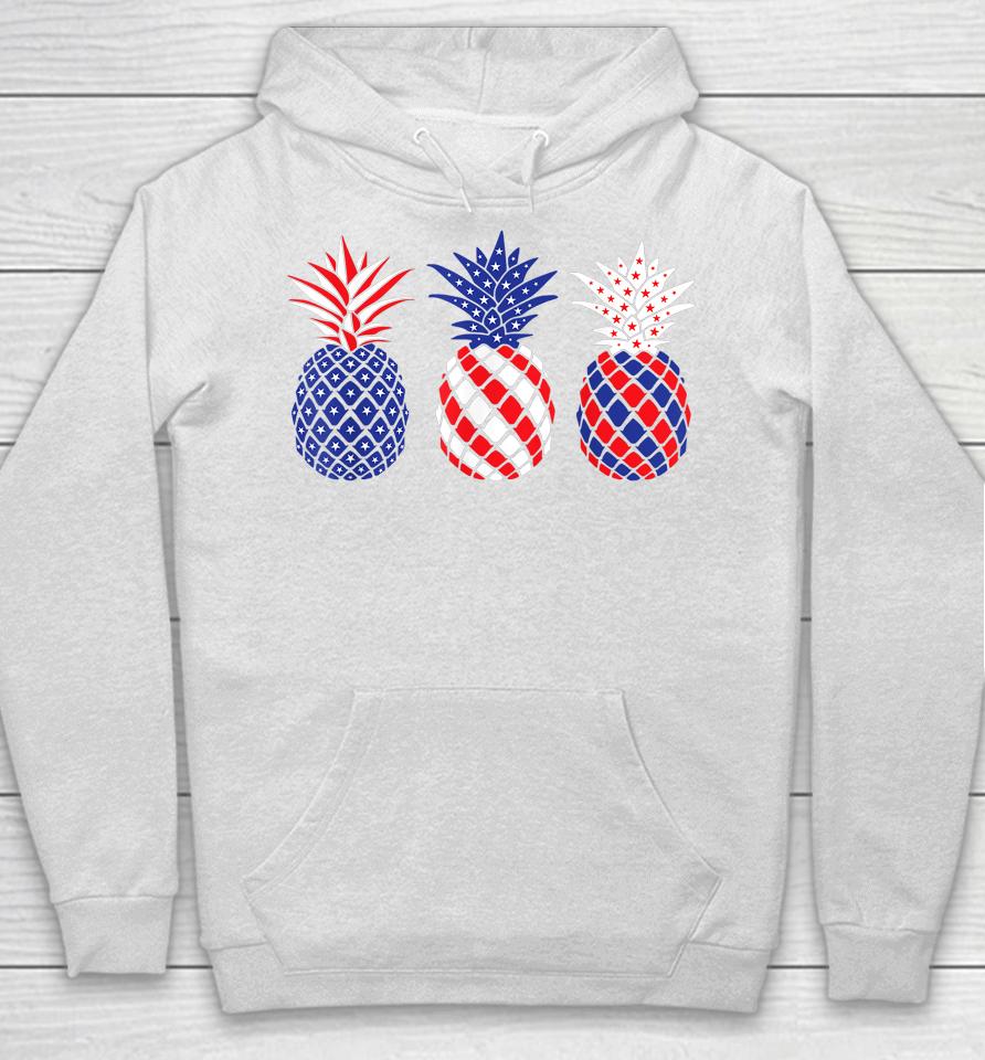 Funny Patriotic Red White &Amp; Blue Pineapple Hawaii July 4 Hoodie