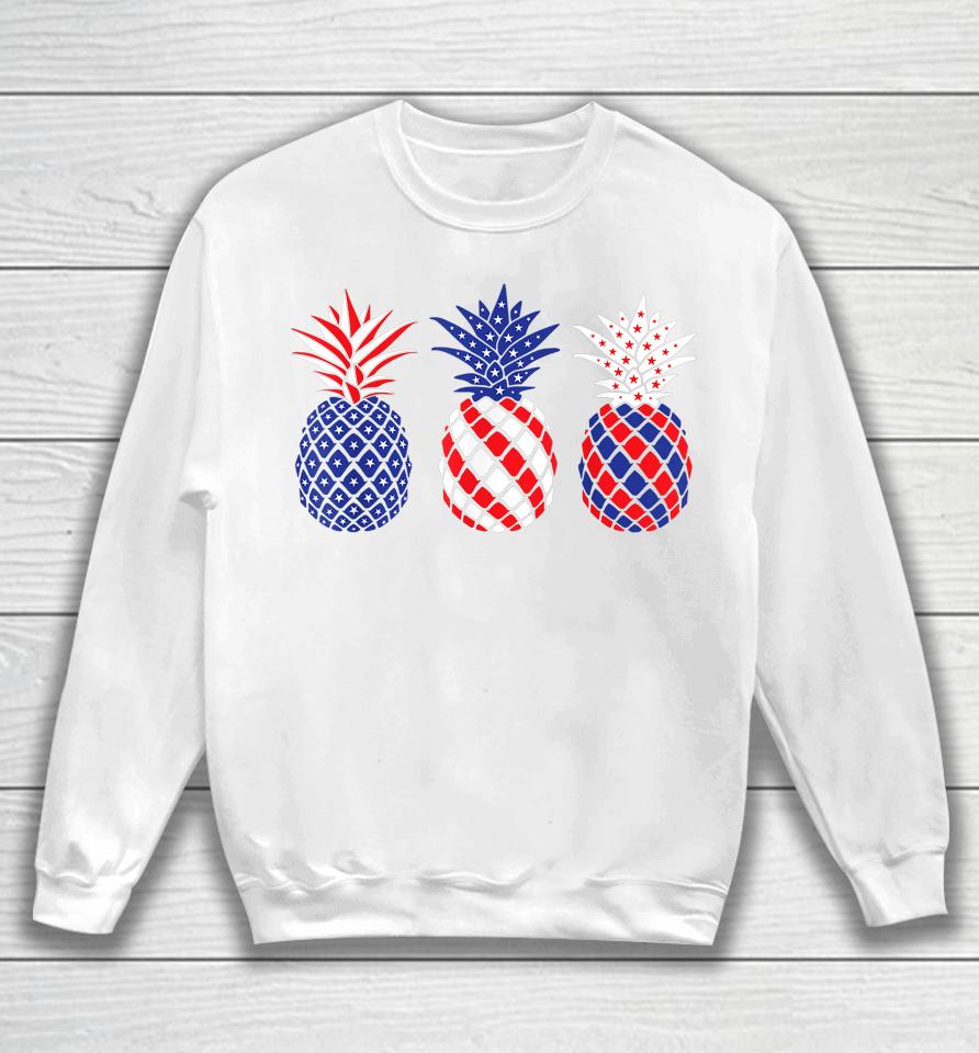 Funny Patriotic Red White &Amp; Blue Pineapple Hawaii July 4 Sweatshirt