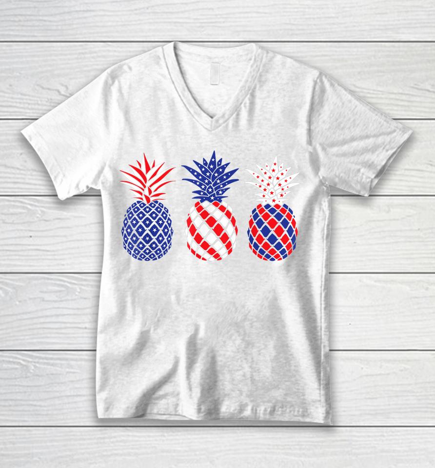 Funny Patriotic Red White &Amp; Blue Pineapple Hawaii July 4 Unisex V-Neck T-Shirt