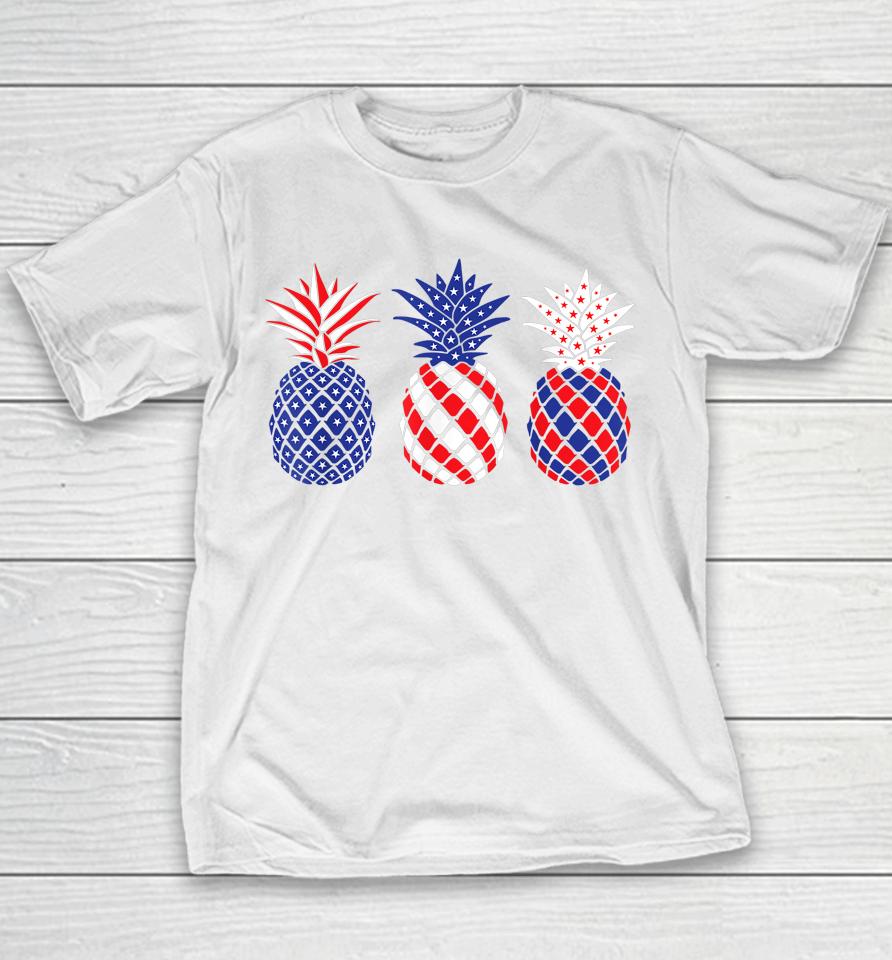 Funny Patriotic Red White &Amp; Blue Pineapple Hawaii July 4 Youth T-Shirt