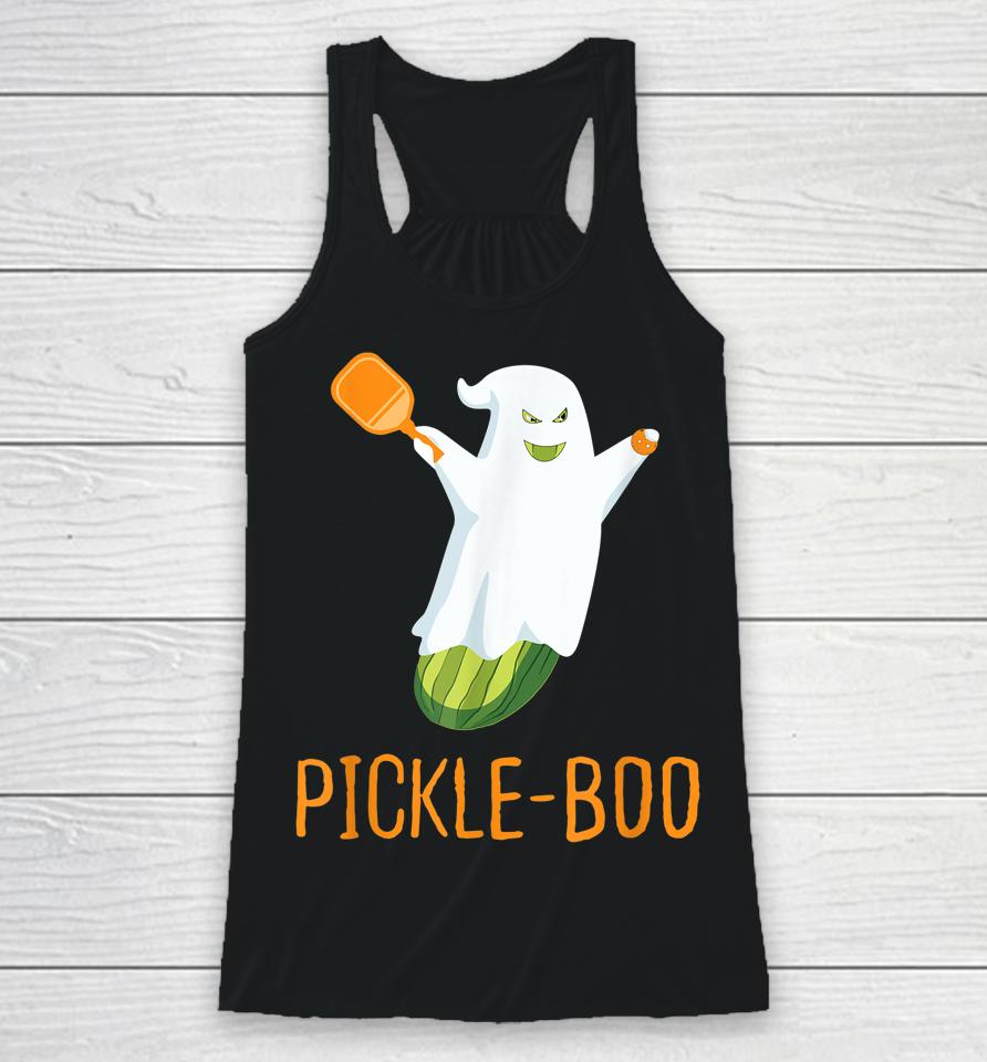 Funny Pickle Ghost Loves To Play Pickleball At Halloween Racerback Tank