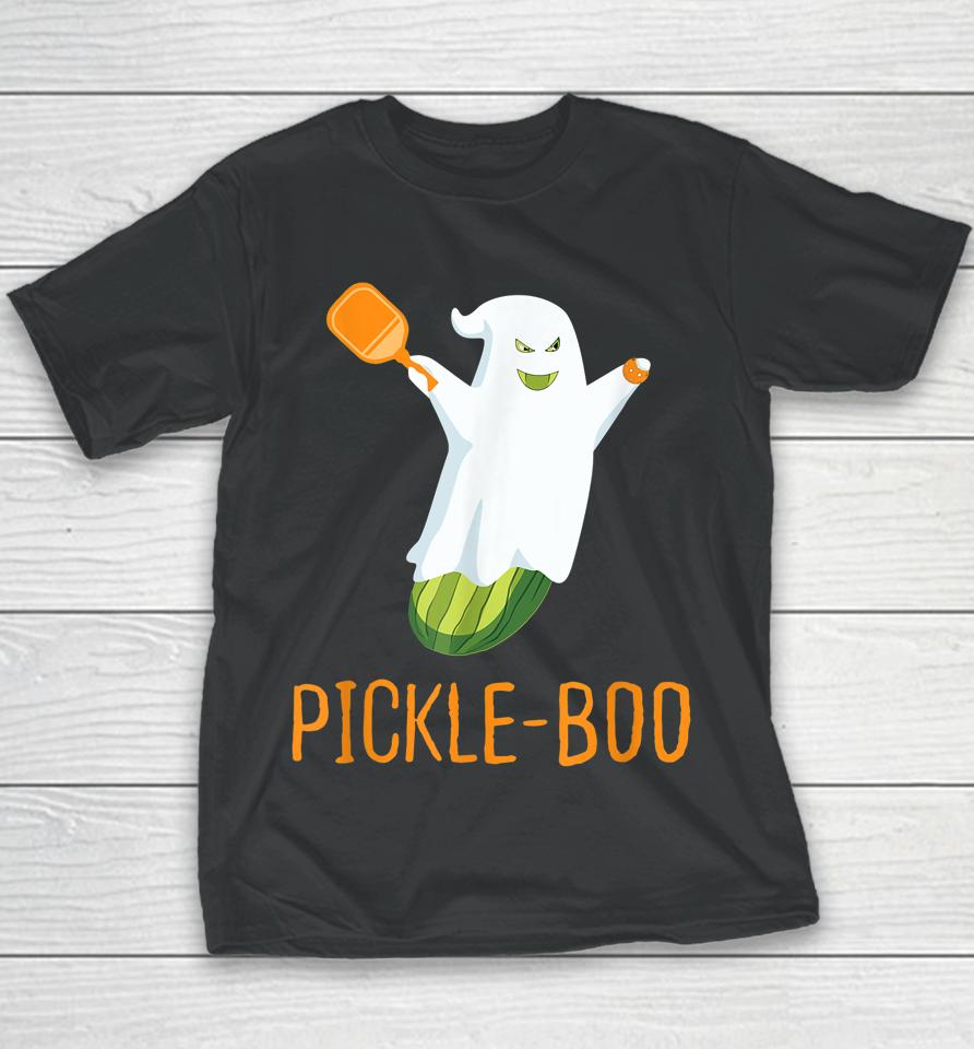 Funny Pickle Ghost Loves To Play Pickleball At Halloween Youth T-Shirt