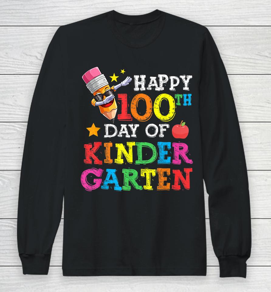 Funny School Kids Dab Crayon Happy 100Th Day Of Kindergarten Long Sleeve T-Shirt