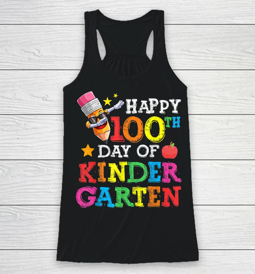 Funny School Kids Dab Crayon Happy 100Th Day Of Kindergarten Racerback Tank