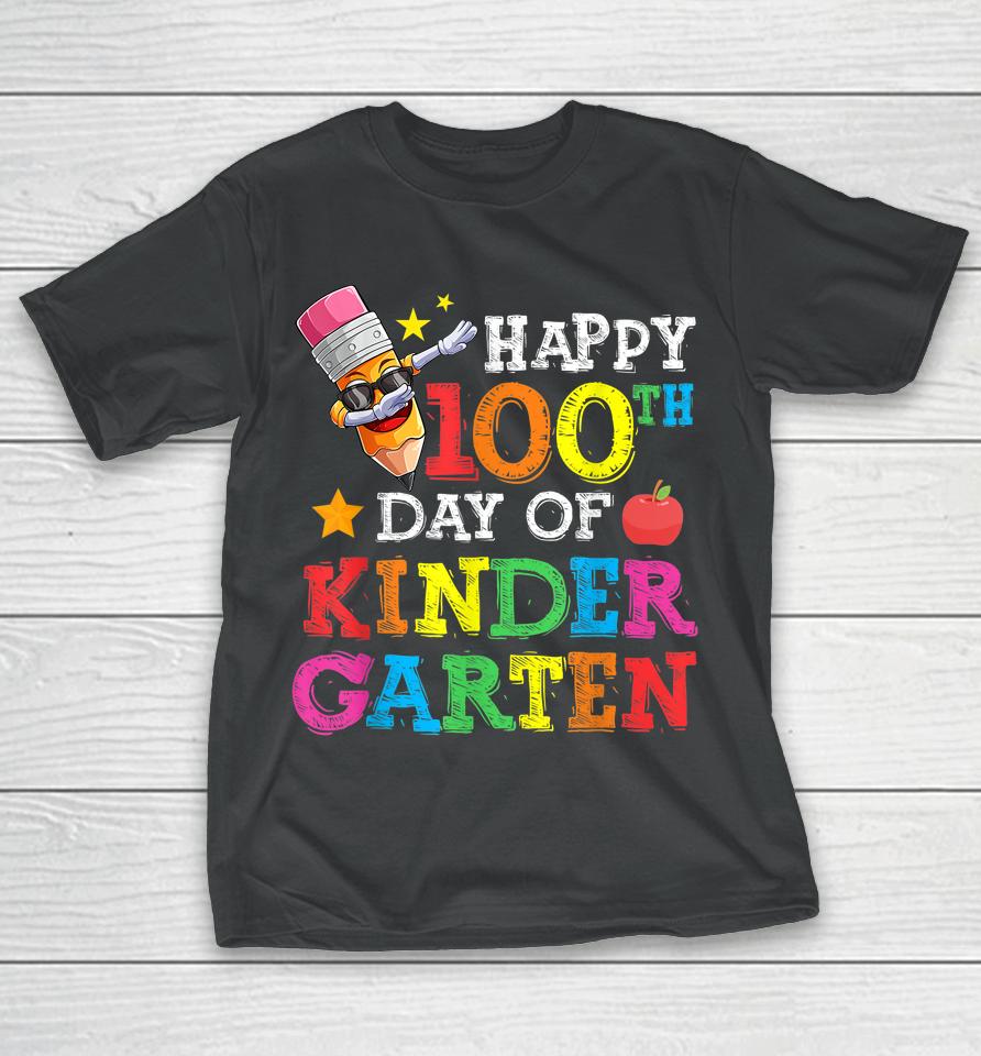 Funny School Kids Dab Crayon Happy 100Th Day Of Kindergarten T-Shirt