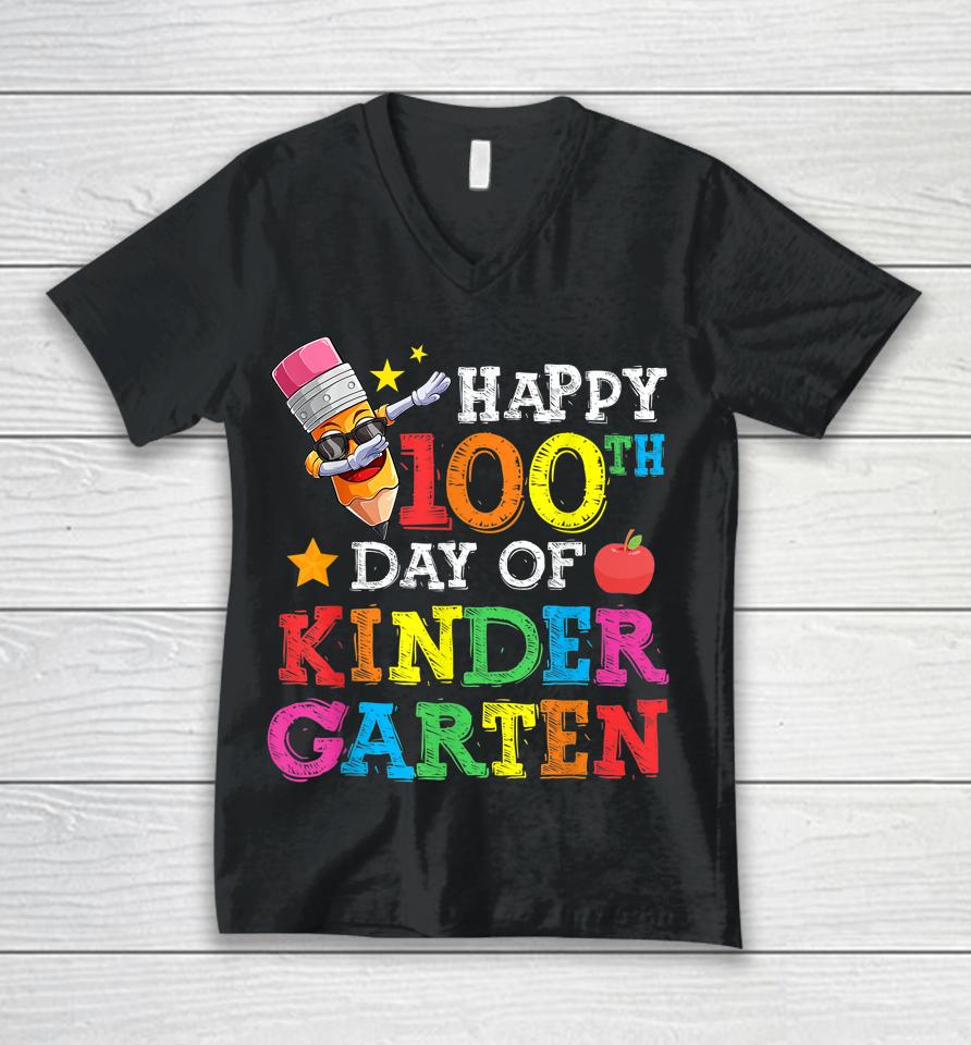 Funny School Kids Dab Crayon Happy 100Th Day Of Kindergarten Unisex V-Neck T-Shirt
