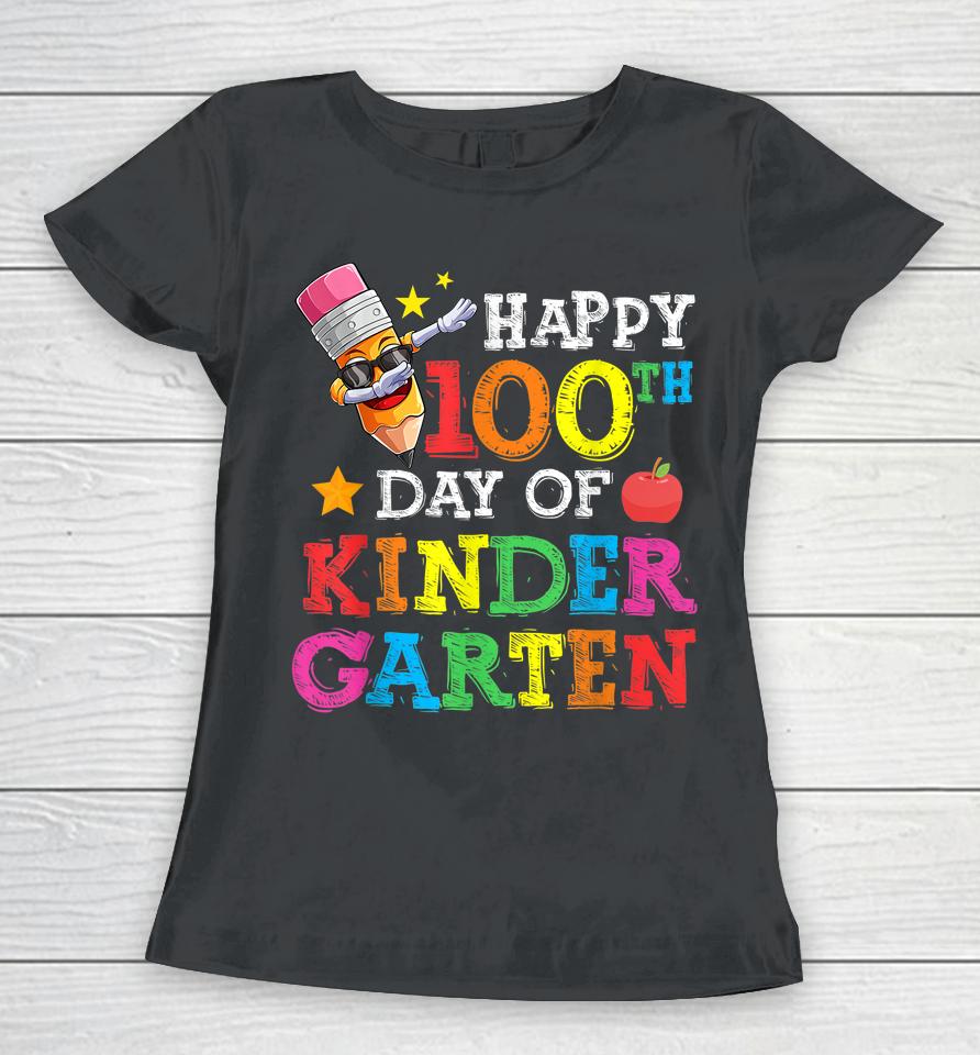 Funny School Kids Dab Crayon Happy 100Th Day Of Kindergarten Women T-Shirt