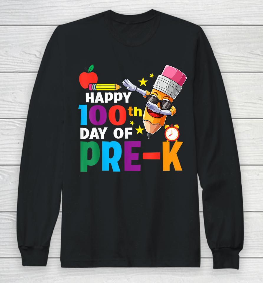 Funny School Kids Dab Crayon Happy 100Th Day Of Pre-K Long Sleeve T-Shirt
