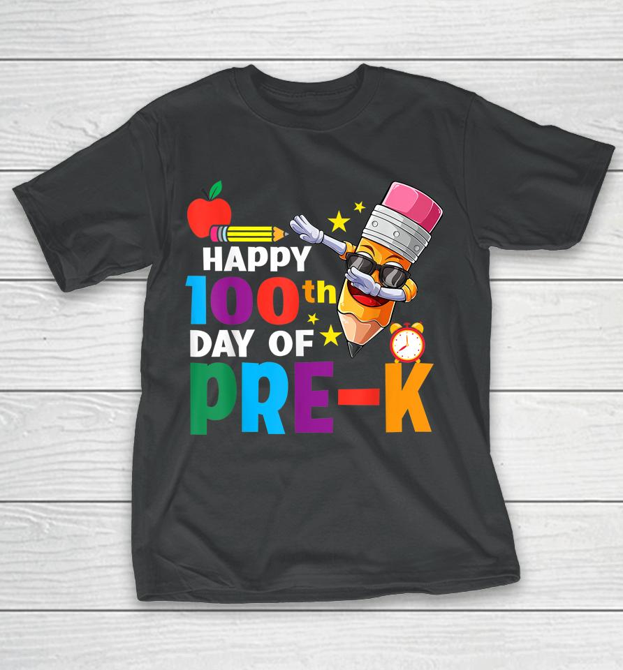 Funny School Kids Dab Crayon Happy 100Th Day Of Pre-K T-Shirt