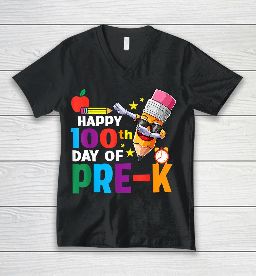 Funny School Kids Dab Crayon Happy 100Th Day Of Pre-K Unisex V-Neck T-Shirt