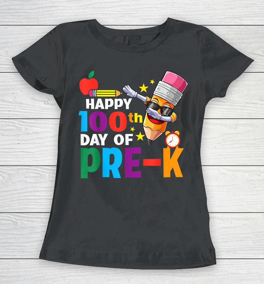 Funny School Kids Dab Crayon Happy 100Th Day Of Pre-K Women T-Shirt