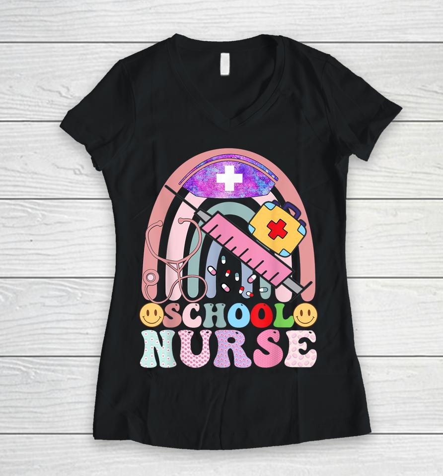 Funny School Nurse Graphic Tees Tops Back To School Women V-Neck T-Shirt