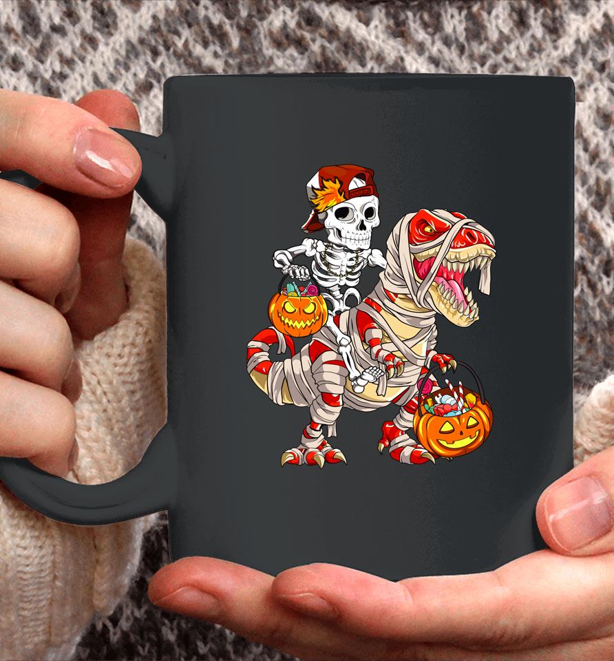 Funny Skeleton Riding Dinosaur Halloween Pumpkin Coffee Mug