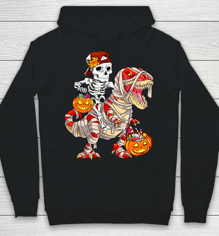 Funny Skeleton Riding Dinosaur Halloween Pumpkin Hoodie