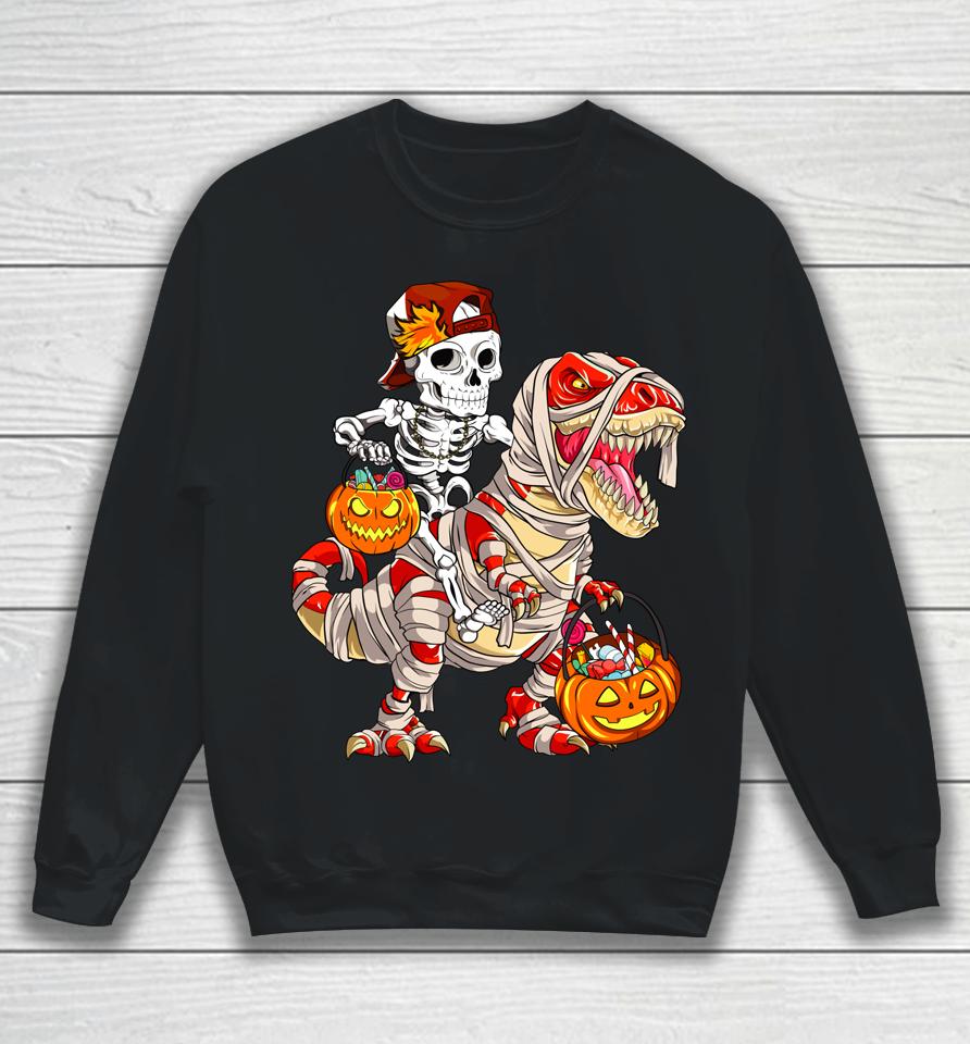 Funny Skeleton Riding Dinosaur Halloween Pumpkin Sweatshirt