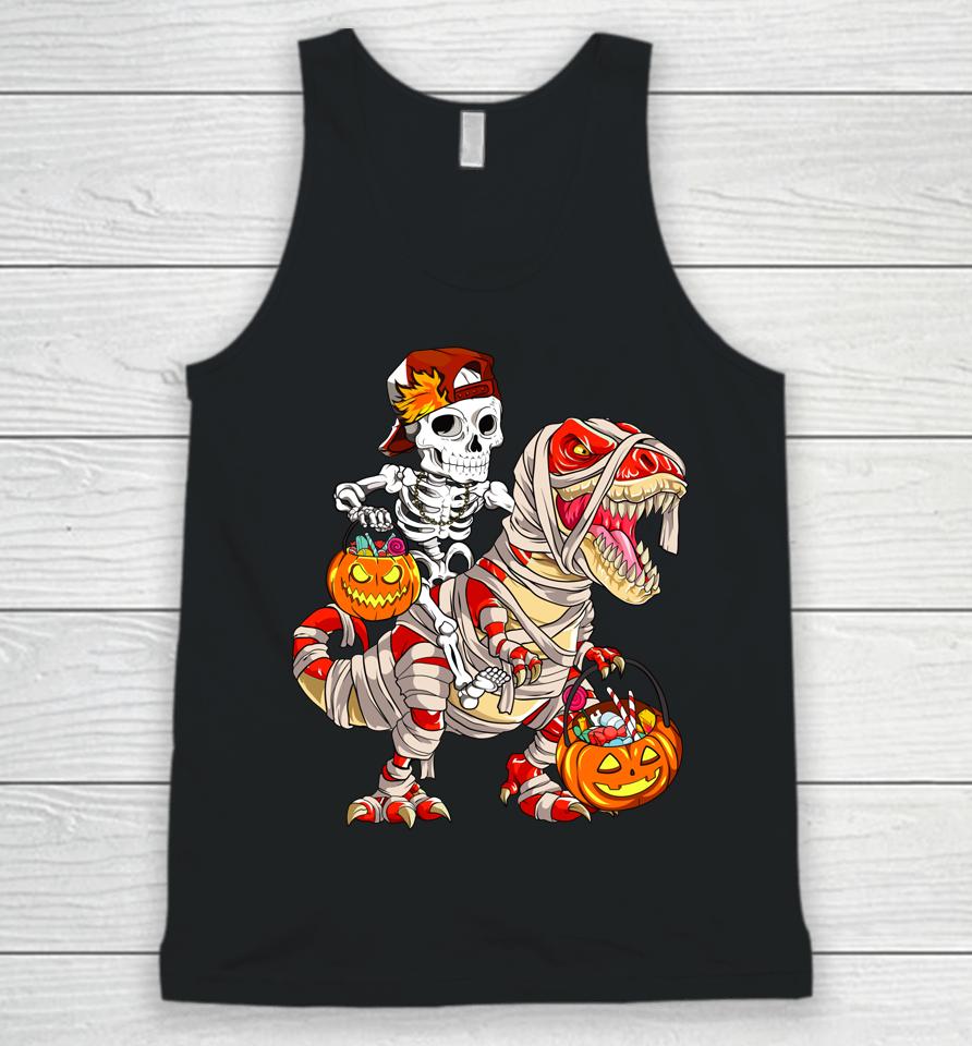 Funny Skeleton Riding Dinosaur Halloween Pumpkin Unisex Tank Top