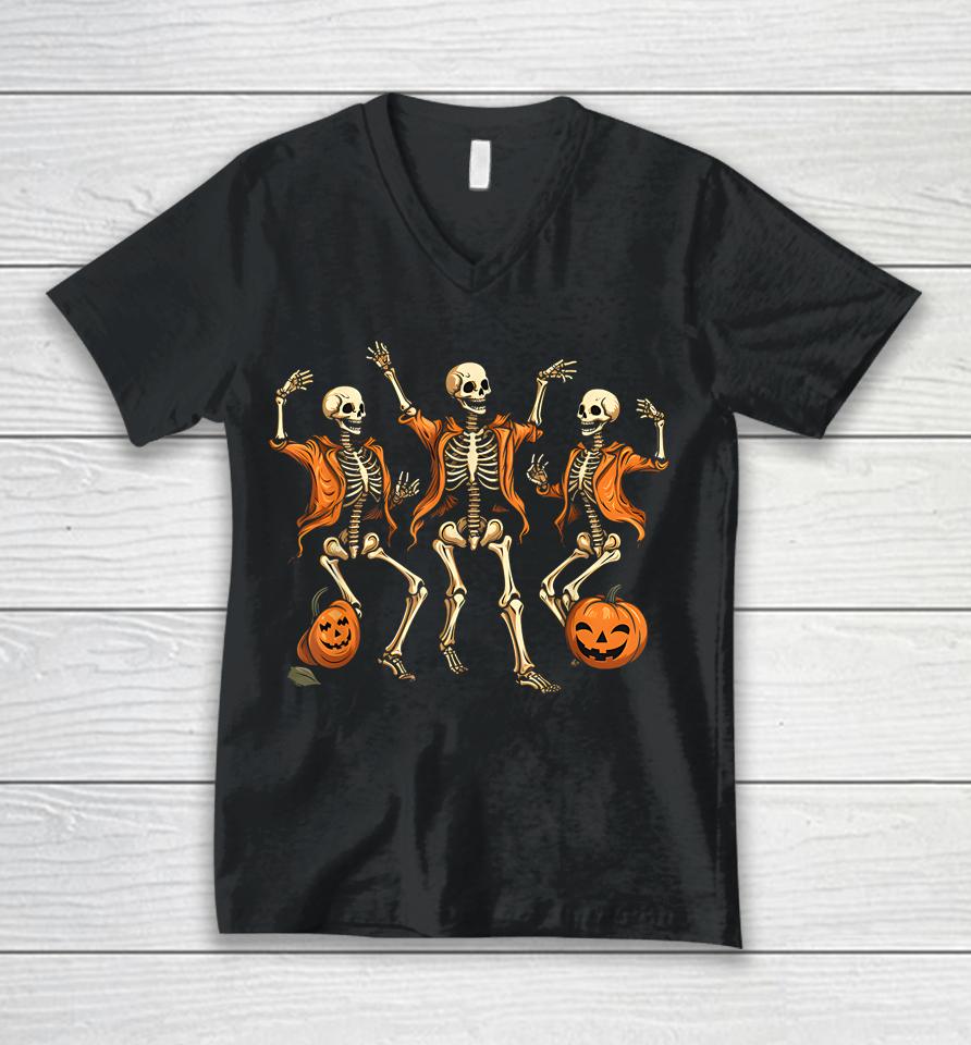 Funny Skeletons Dance Funny Halloween Unisex V-Neck T-Shirt