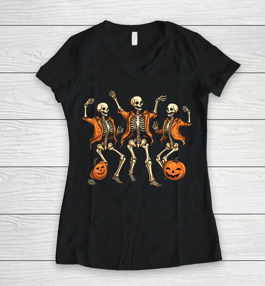 Funny Skeletons Dance Funny Halloween Women V-Neck T-Shirt