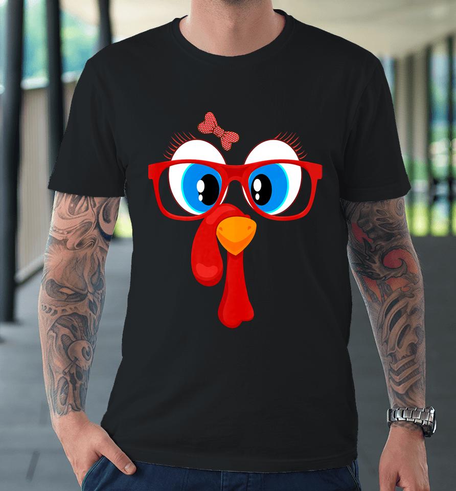 Funny Thanksgiving Turkey Girl Face Sunglasses Blue Eyes Premium T-Shirt